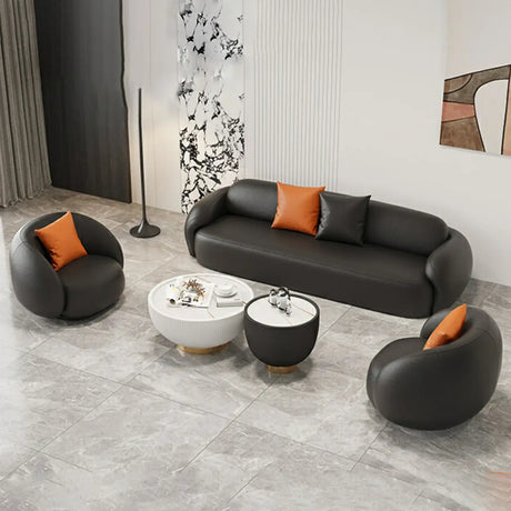 Black Tear Resistant Leather Pillow Back Foam Fill Sofa Image - 1