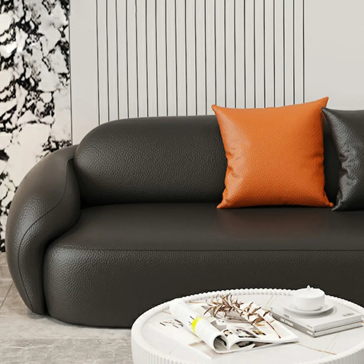 Black Tear Resistant Leather Pillow Back Foam Fill Sofa Image - 10