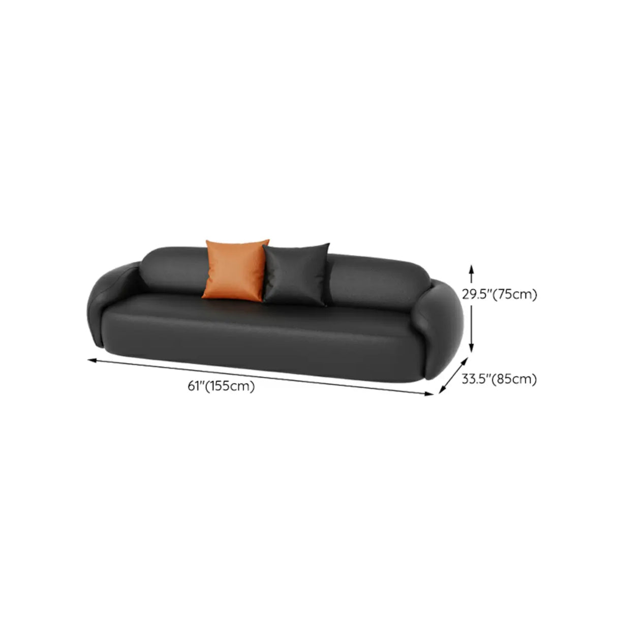 Black Tear Resistant Leather Pillow Back Foam Fill Sofa Image - 13