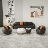 Black Tear Resistant Leather Pillow Back Foam Fill Sofa Image - 4