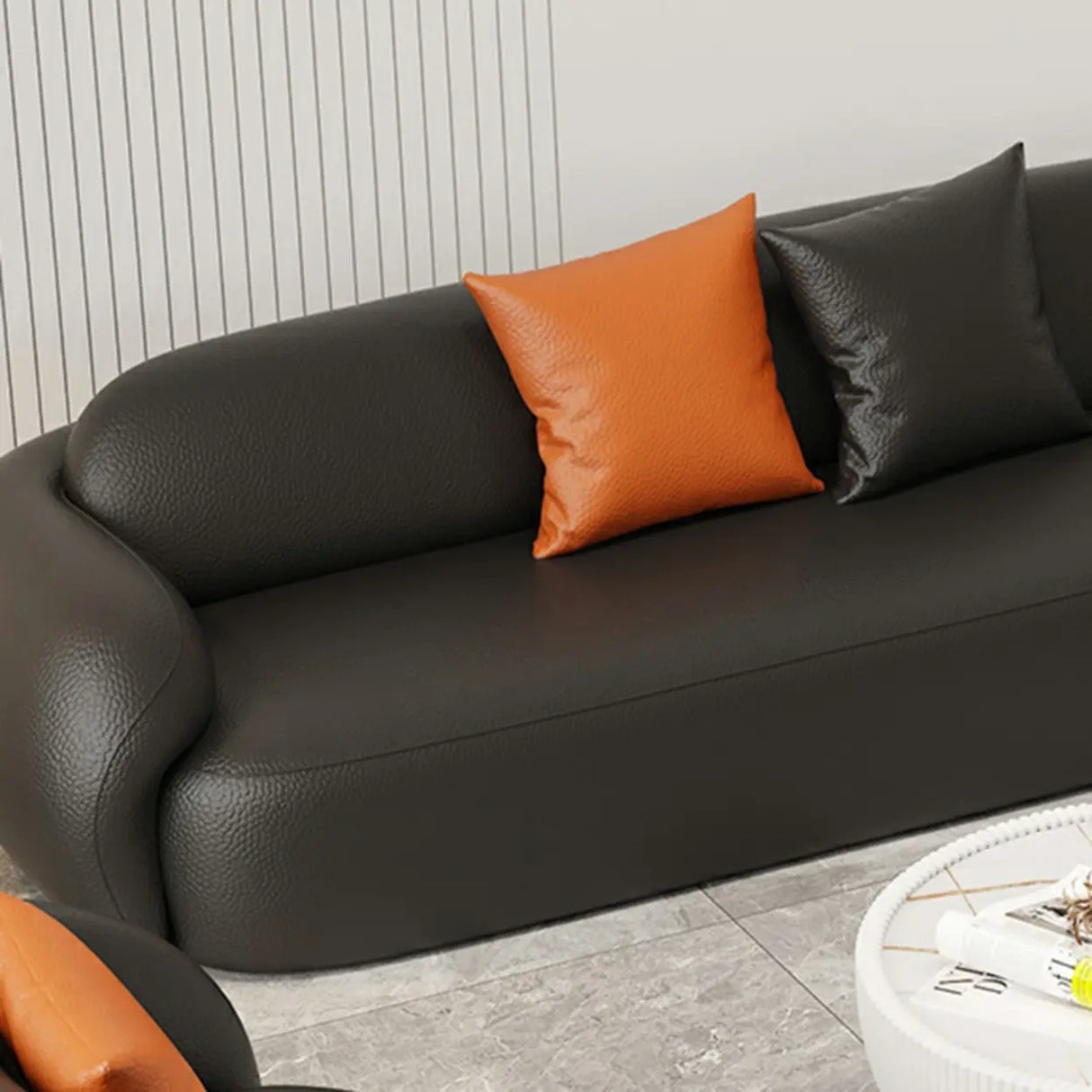 Black Tear Resistant Leather Pillow Back Foam Fill Sofa Image - 8