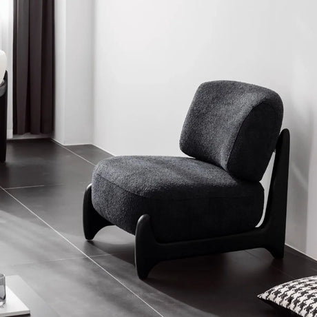 Black Textured Sherpa Removable Cushions Slipper Chair Image - 1
