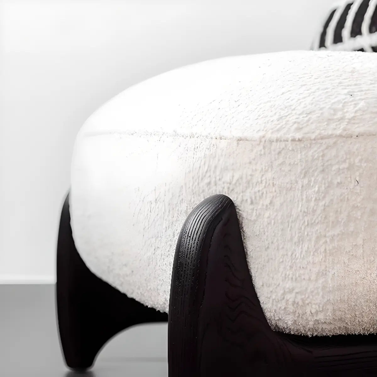Black Textured Sherpa Removable Cushions Slipper Chair Image - 10
