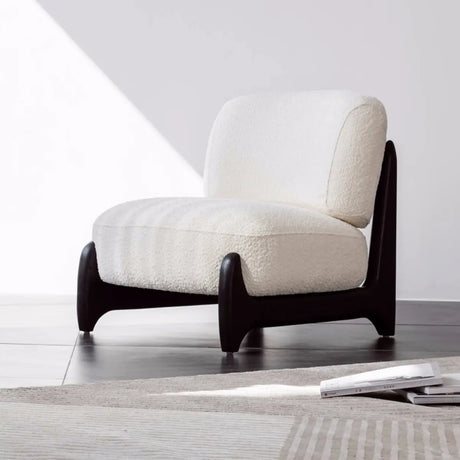 Black Textured Sherpa Removable Cushions Slipper Chair Image - 2
