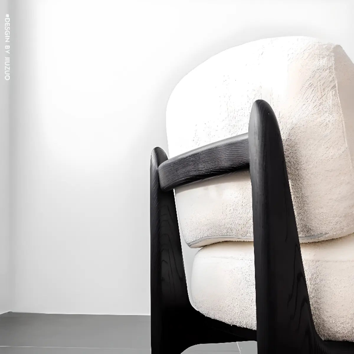 Black Textured Sherpa Removable Cushions Slipper Chair Image - 9