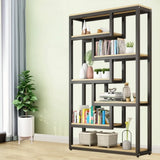 Black Trendy Open Back Steel Vertical Display Bookshelf Image - 4
