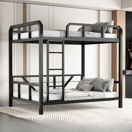 Black Twin Bunk Alloy Bed with Stair and Guardrail Image - 1