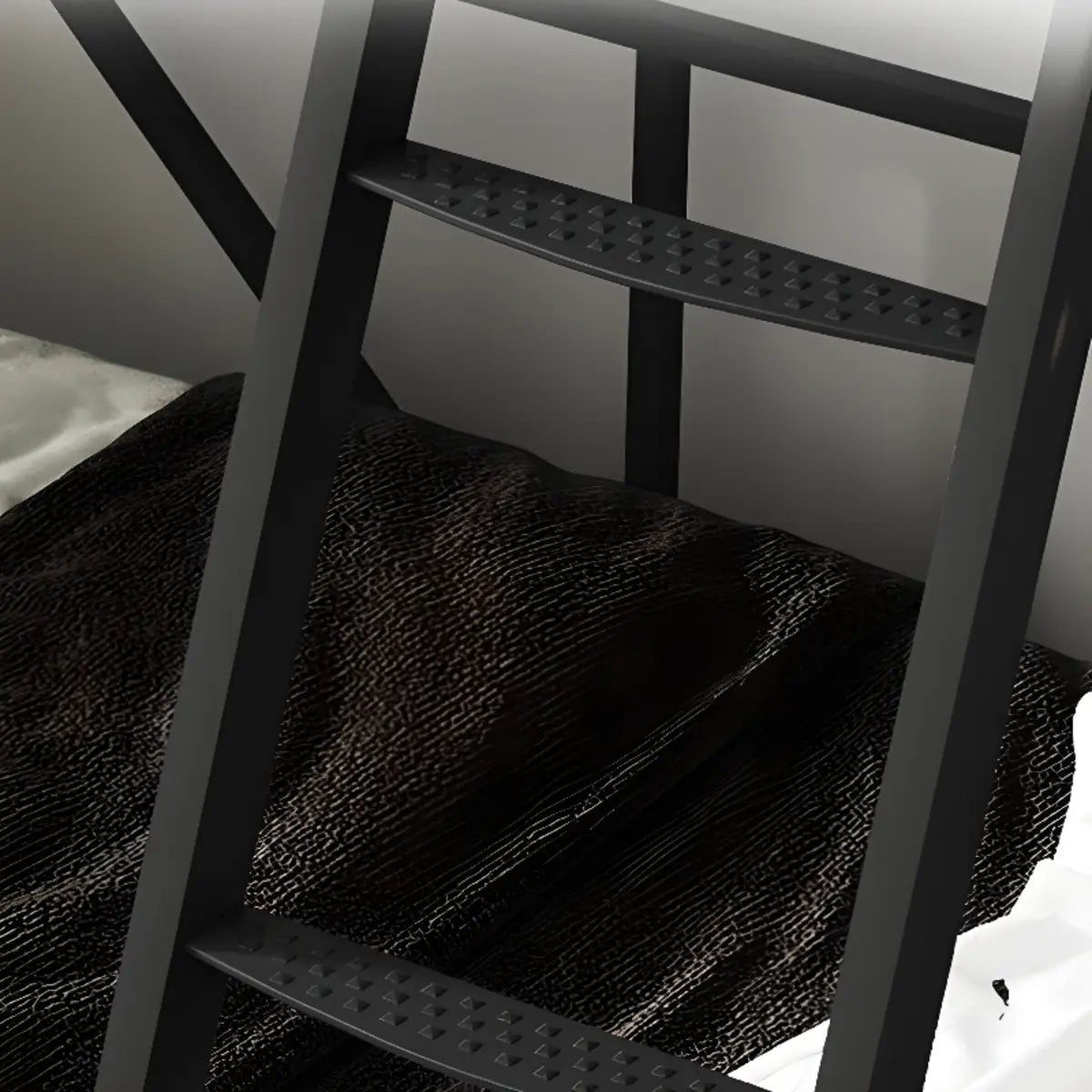 Black Twin Bunk Alloy Bed with Stair and Guardrail Image - 4