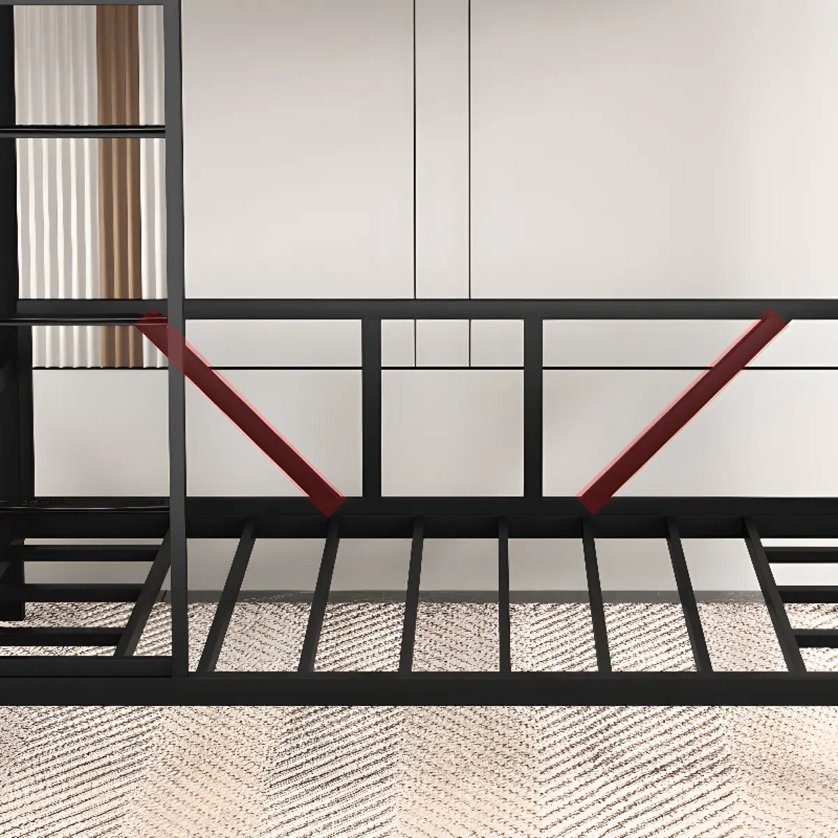 Black Twin Bunk Alloy Bed with Stair and Guardrail Image - 5