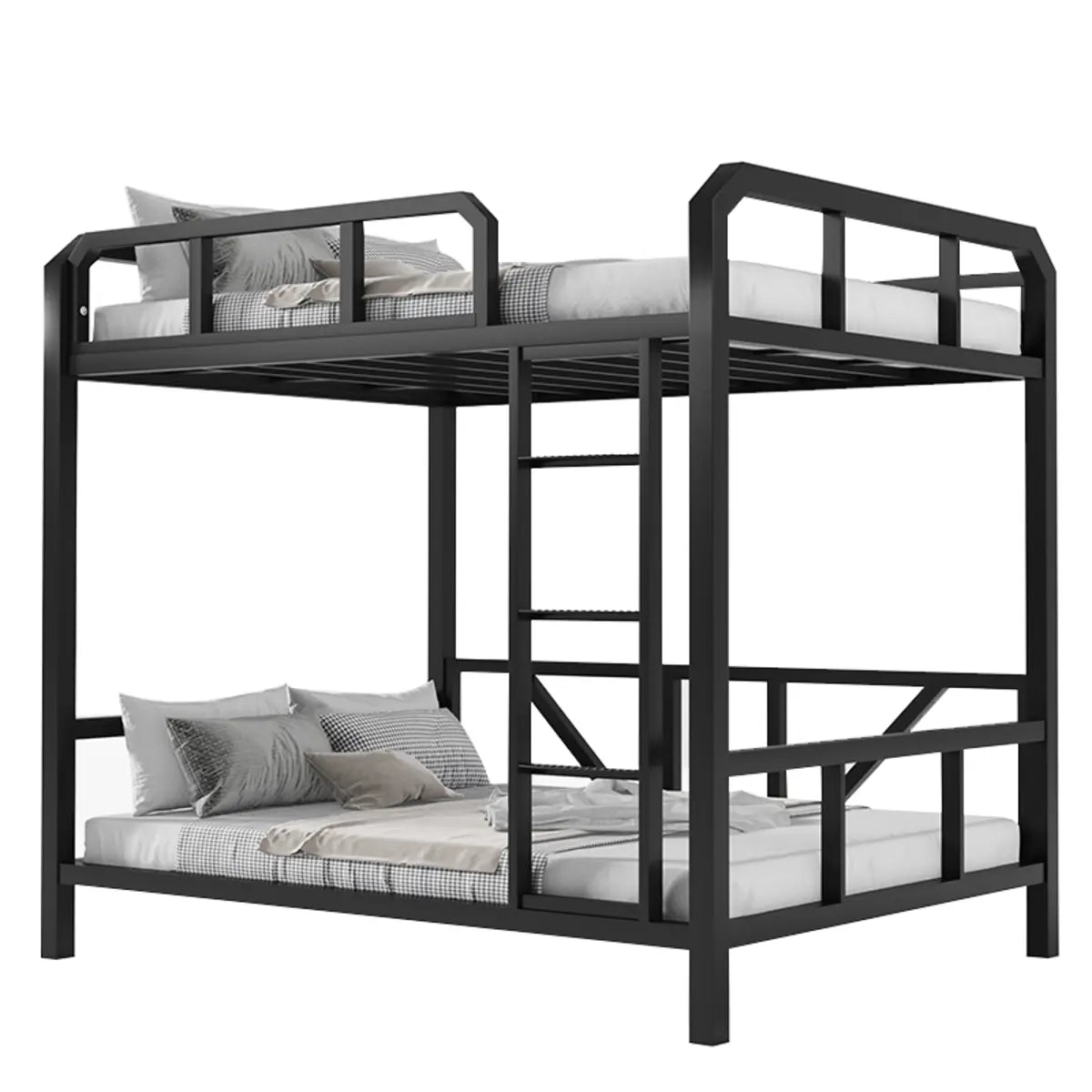 Black Twin Bunk Alloy Bed with Stair and Guardrail Image - 7
