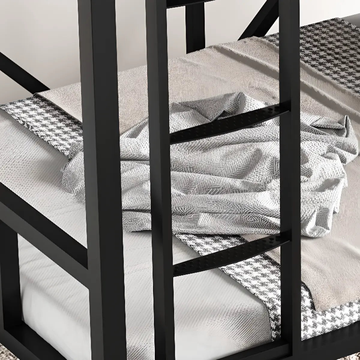 Black Twin Bunk Alloy Bed with Stair and Guardrail Image - 8