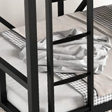 Black Twin Bunk Alloy Bed with Stair and Guardrail Image - 8