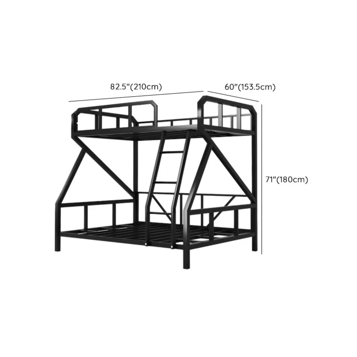 Black Twin Bunk Metal Safety Bed with Guardrail and Stairs Image - 12