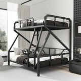 Black Twin Bunk Metal Safety Bed with Guardrail and Stairs Image - 2
