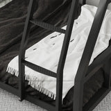 Black Twin Bunk Metal Safety Bed with Guardrail and Stairs Image - 4