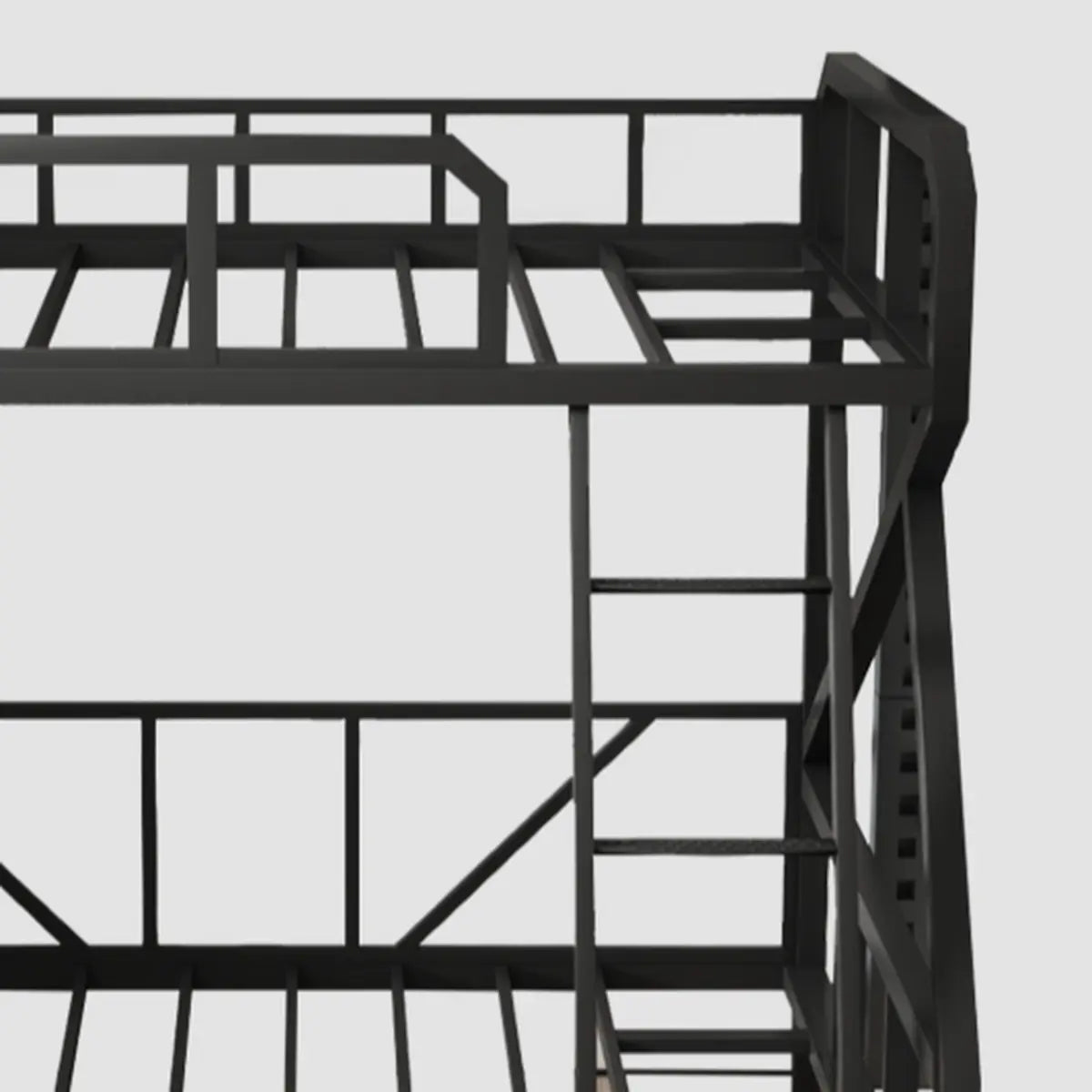 Black Twin Bunk Metal Safety Bed with Guardrail and Stairs Image - 5