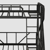 Black Twin Bunk Metal Safety Bed with Guardrail and Stairs Image - 5