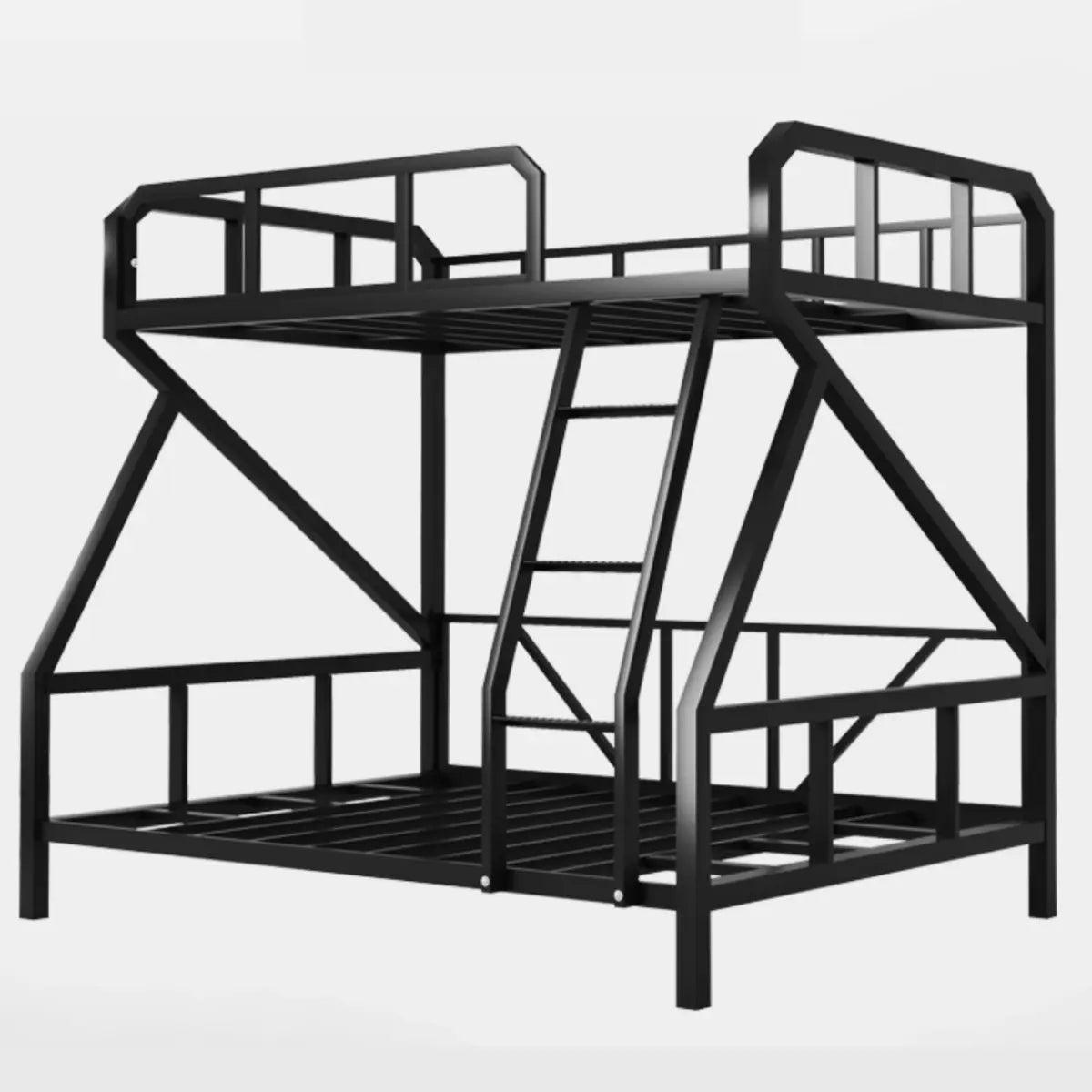 Black Twin Bunk Metal Safety Bed with Guardrail and Stairs Image - 6