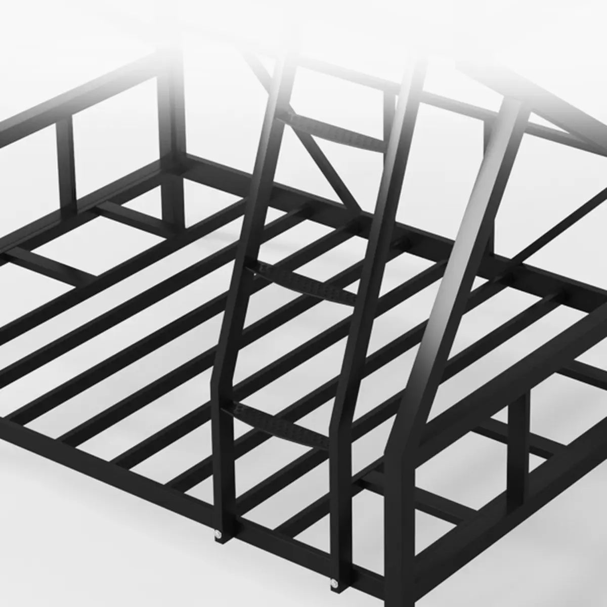 Black Twin Bunk Metal Safety Bed with Guardrail and Stairs Image - 7