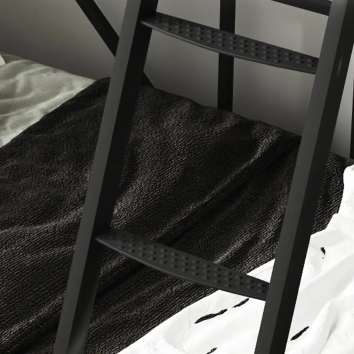 Black Twin Bunk Metal Safety Bed with Guardrail and Stairs Image - 9
