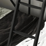 Black Twin Bunk Metal Safety Bed with Guardrail and Stairs Image - 9