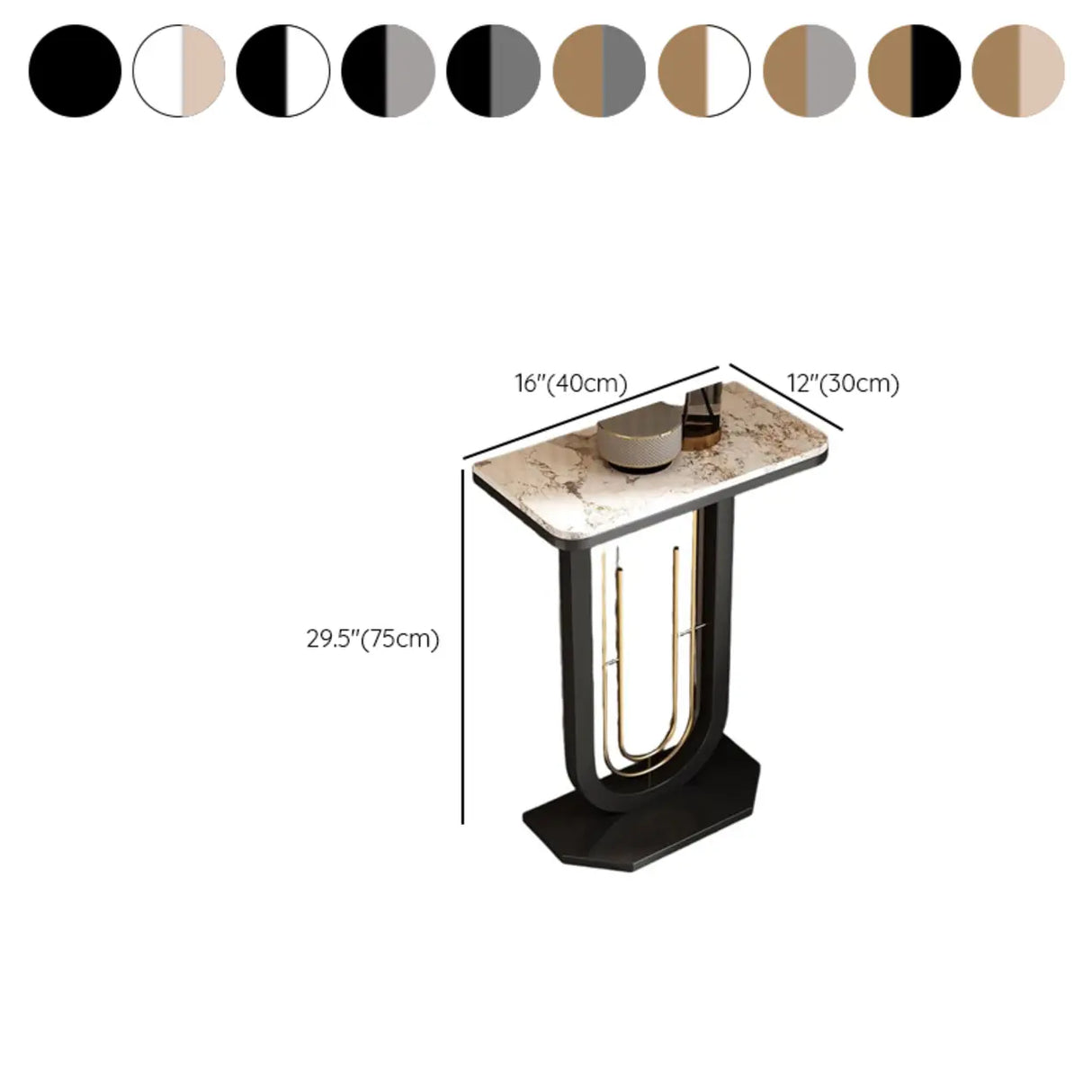 Black U-Shaped Base Sintered Stone Entry Console Table 