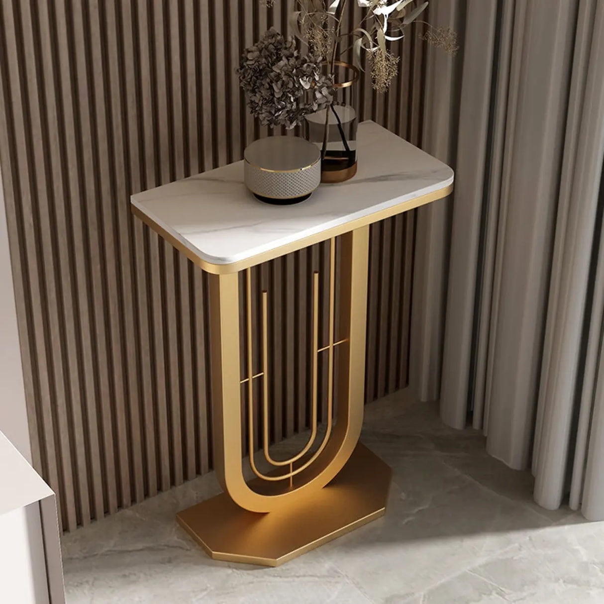 Black U-Shaped Base Sintered Stone Entry Console Table Image - 5