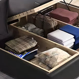 Black Upholstered Leather Storge Included Bed with Headboard Image - 10