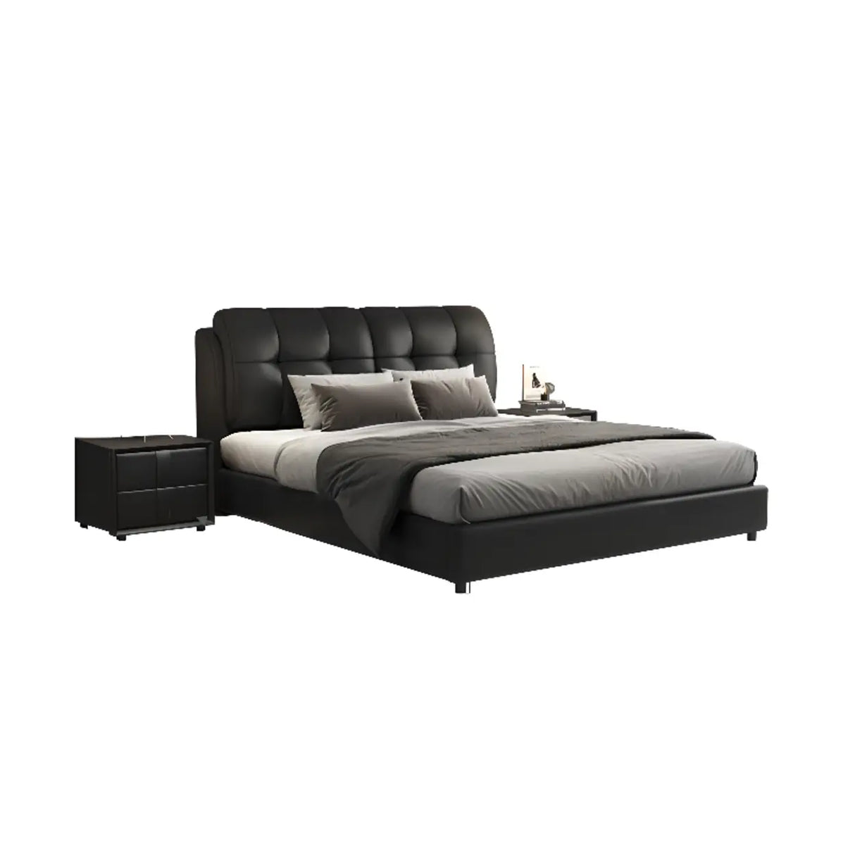 Black Upholstered Leather Storge Included Bed with Headboard Image - 12