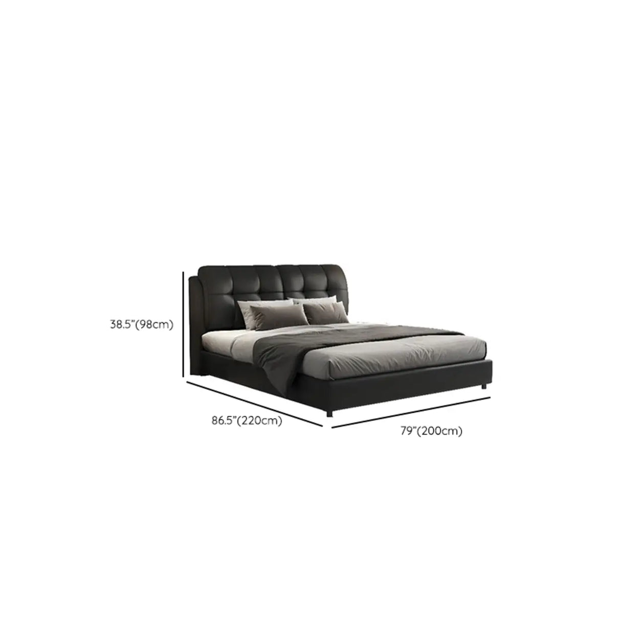 Black Upholstered Leather Storge Included Bed with Headboard Image - 16