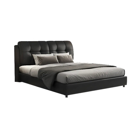 Black Upholstered Leather Storge Included Bed with Headboard Image - 2