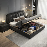Black Upholstered Leather Storge Included Bed with Headboard Image - 3