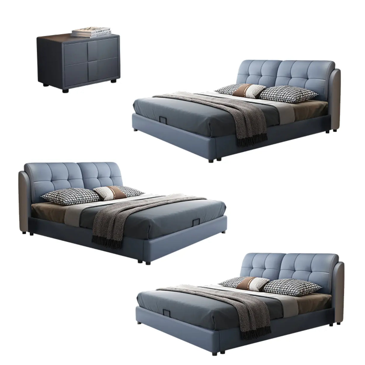 Black Upholstered Leather Storge Included Bed with Headboard Image - 4