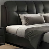 Black Upholstered Leather Storge Included Bed with Headboard Image - 6