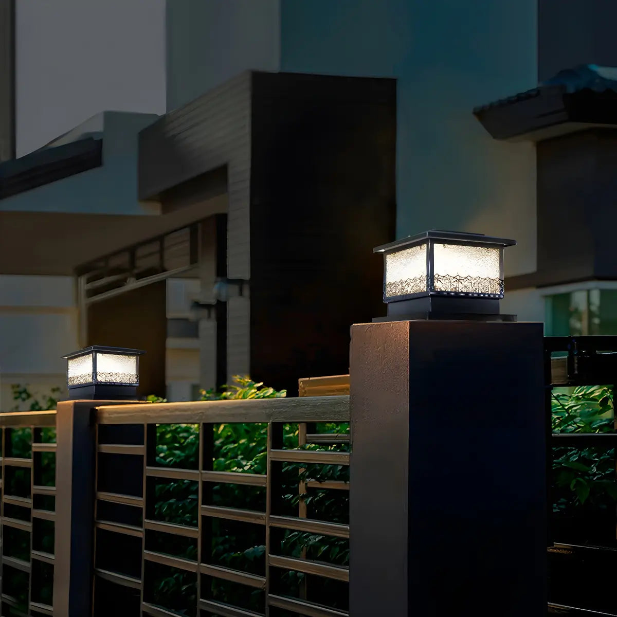 Black Vintage Cube Frosted Glass Outdoor Table Lamp Image - 2