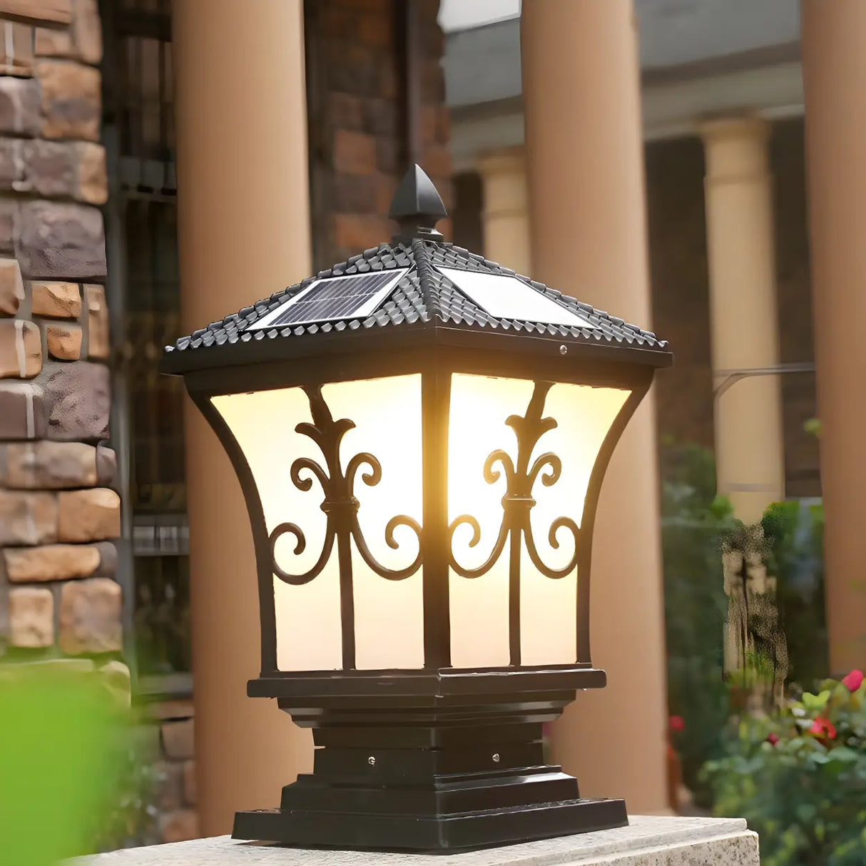 Black Vintage Garden Solar Iron Lantern Outdoor Lamp Image - 11