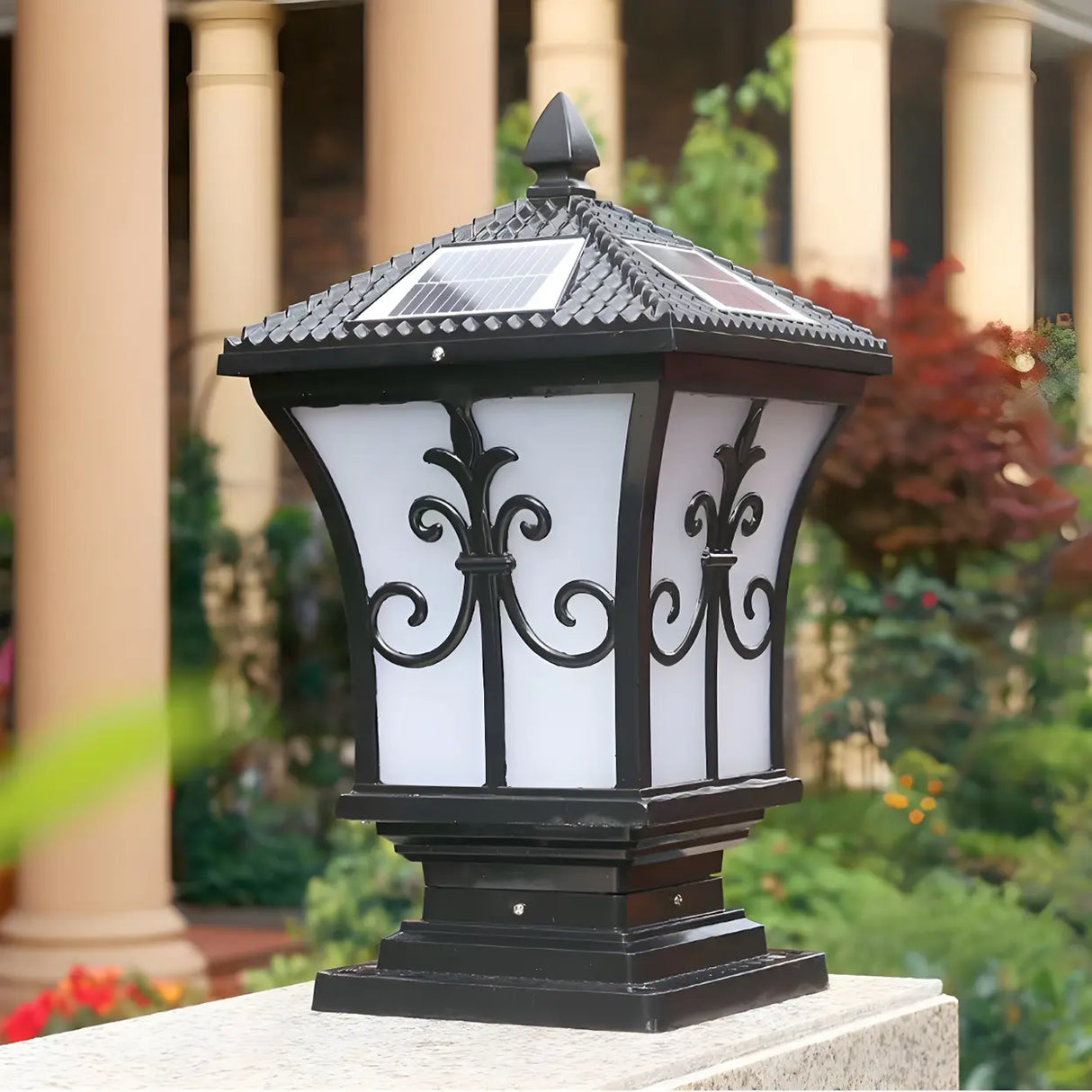 Black Vintage Garden Solar Iron Lantern Outdoor Lamp Image - 12