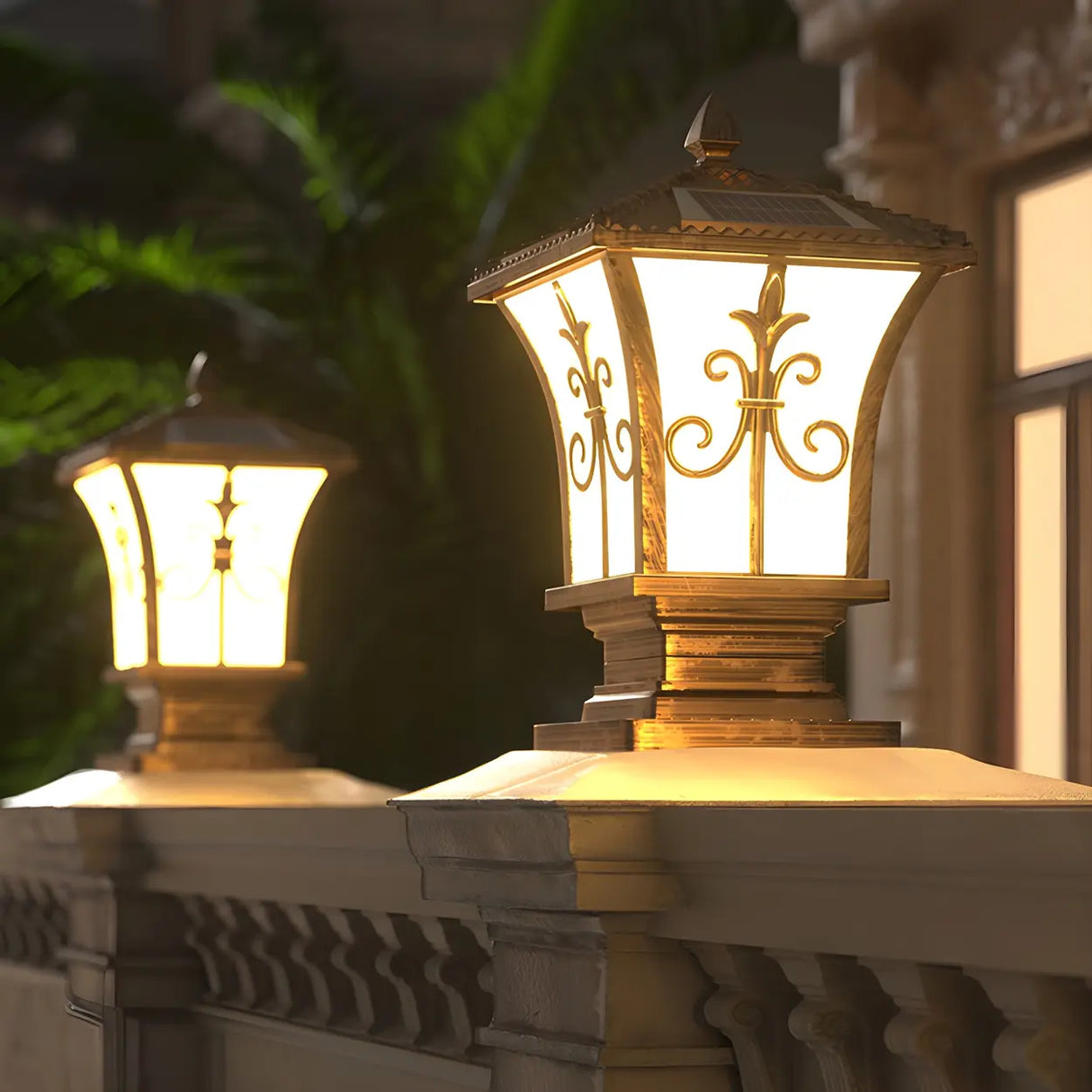Black Vintage Garden Solar Iron Lantern Outdoor Lamp Image - 4