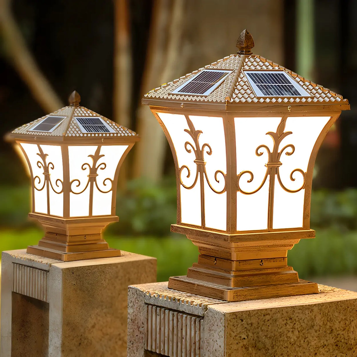 Black Vintage Garden Solar Iron Lantern Outdoor Lamp Image - 5