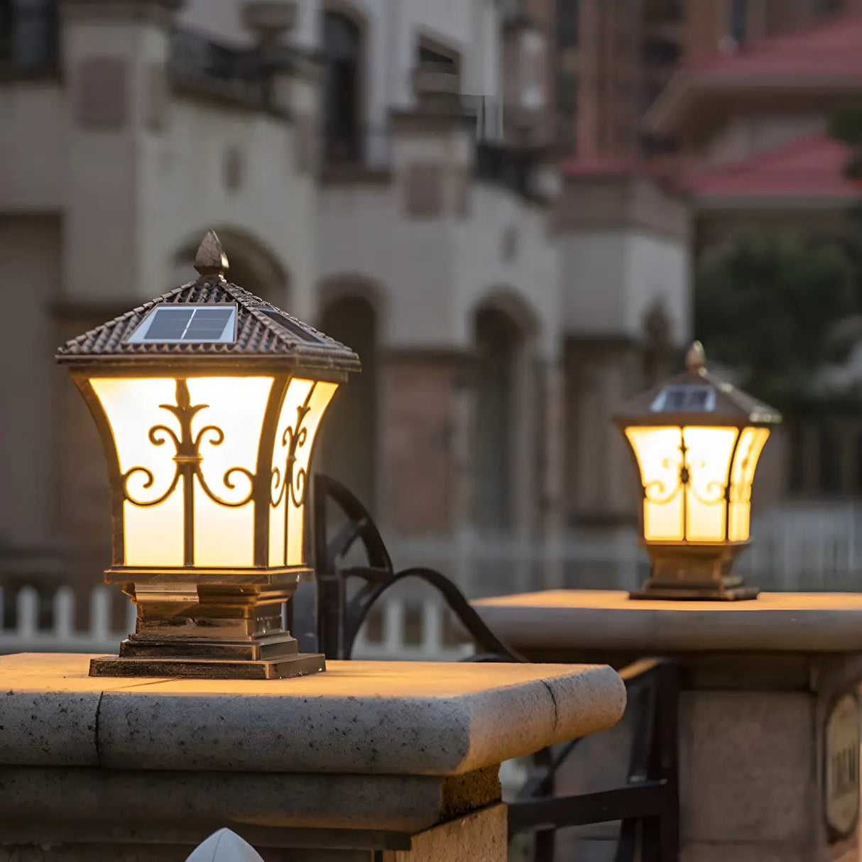 Black Vintage Garden Solar Iron Lantern Outdoor Lamp Image - 6