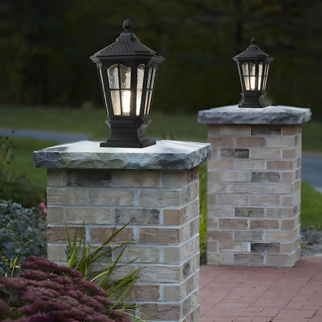 Black Vintage Metal Lantern Outdoor Post Light Image - 1