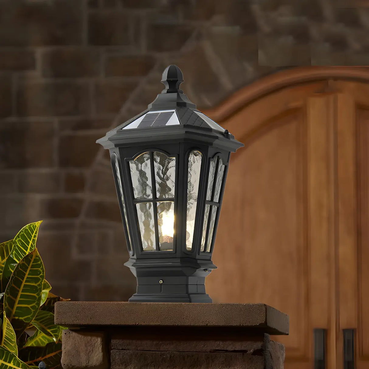 Black Vintage Solar Metal Lantern Outdoor Post Light Image - 1