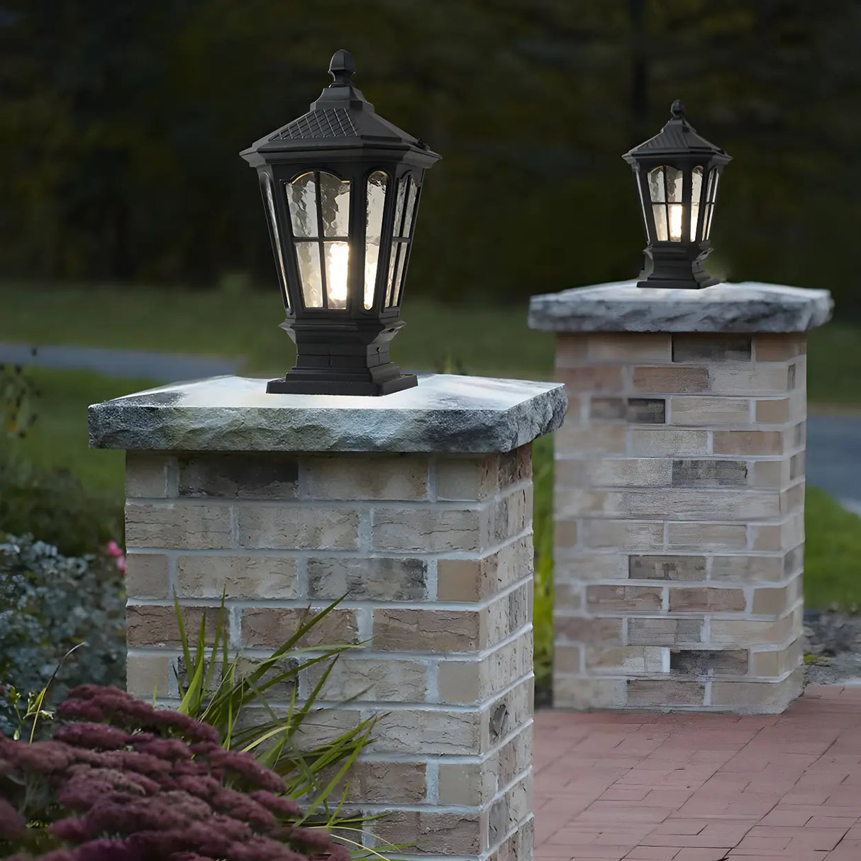 Black Vintage Solar Metal Lantern Outdoor Post Light Image - 13