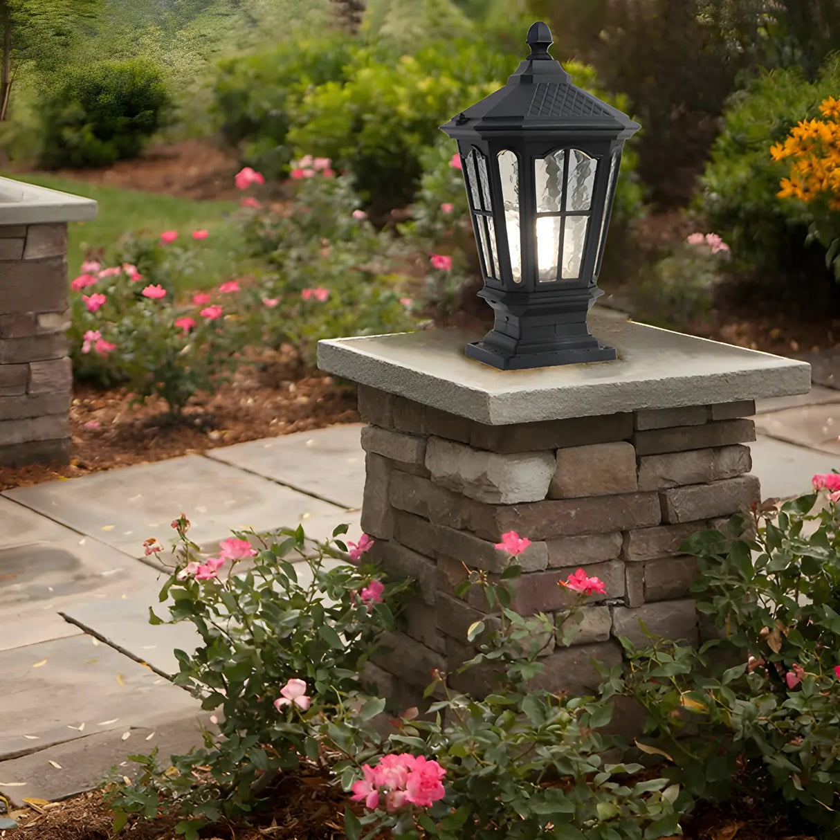 Black Vintage Solar Metal Lantern Outdoor Post Light Image - 15