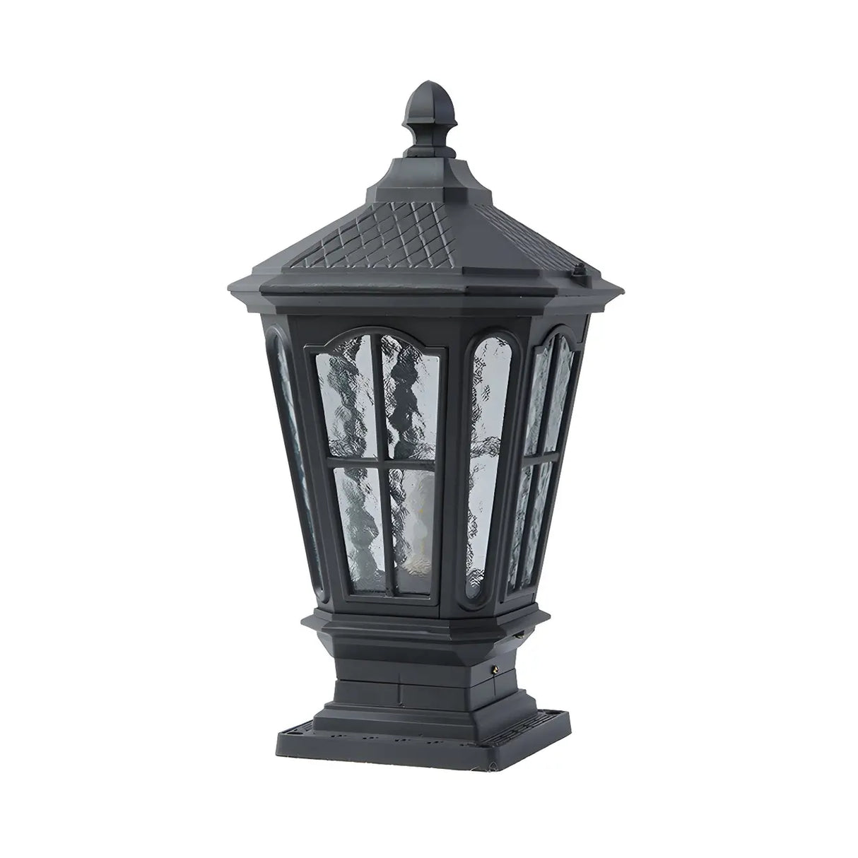Black Vintage Solar Metal Lantern Outdoor Post Light Image - 5