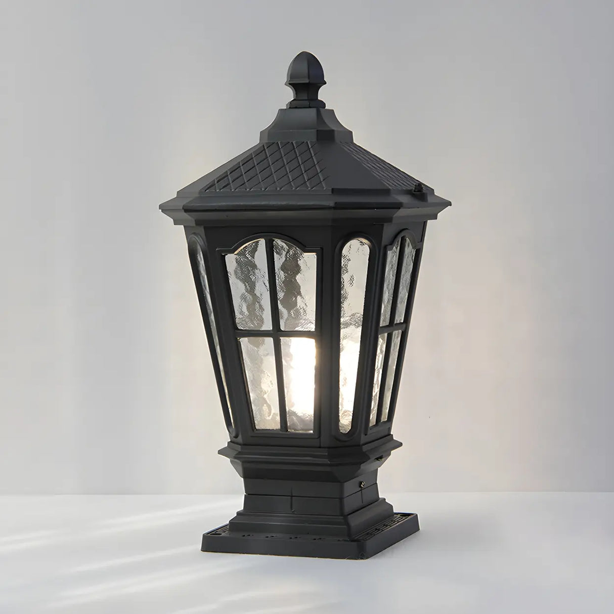 Black Vintage Solar Metal Lantern Outdoor Post Light Image - 6
