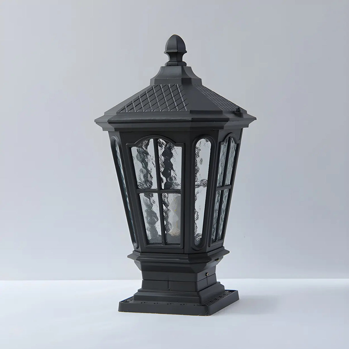 Black Vintage Solar Metal Lantern Outdoor Post Light Image - 8