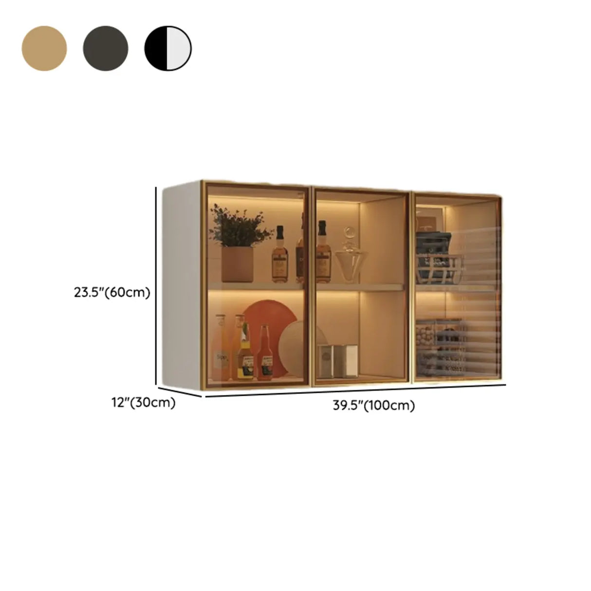 Black Wall Mounted Ribbed Glass Kitchen China Cabinet Image - 32