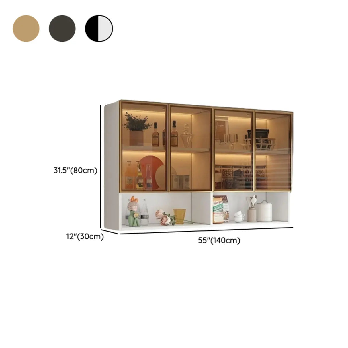 Black Wall Mounted Ribbed Glass Kitchen China Cabinet Image - 37