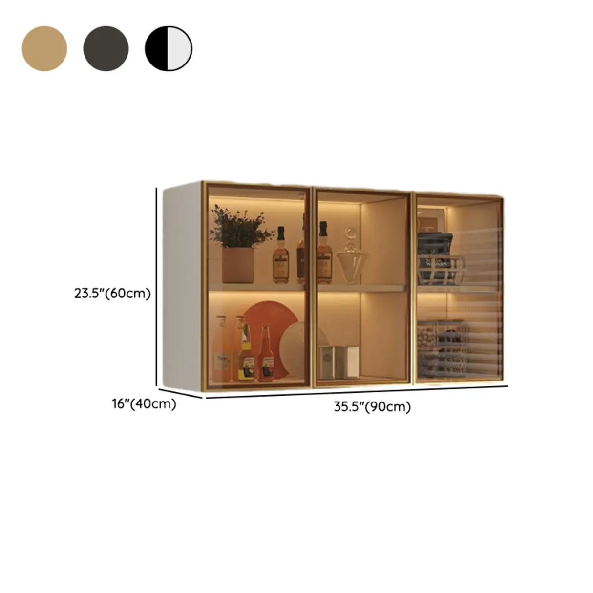 Black Wall Mounted Ribbed Glass Kitchen China Cabinet Image - 44